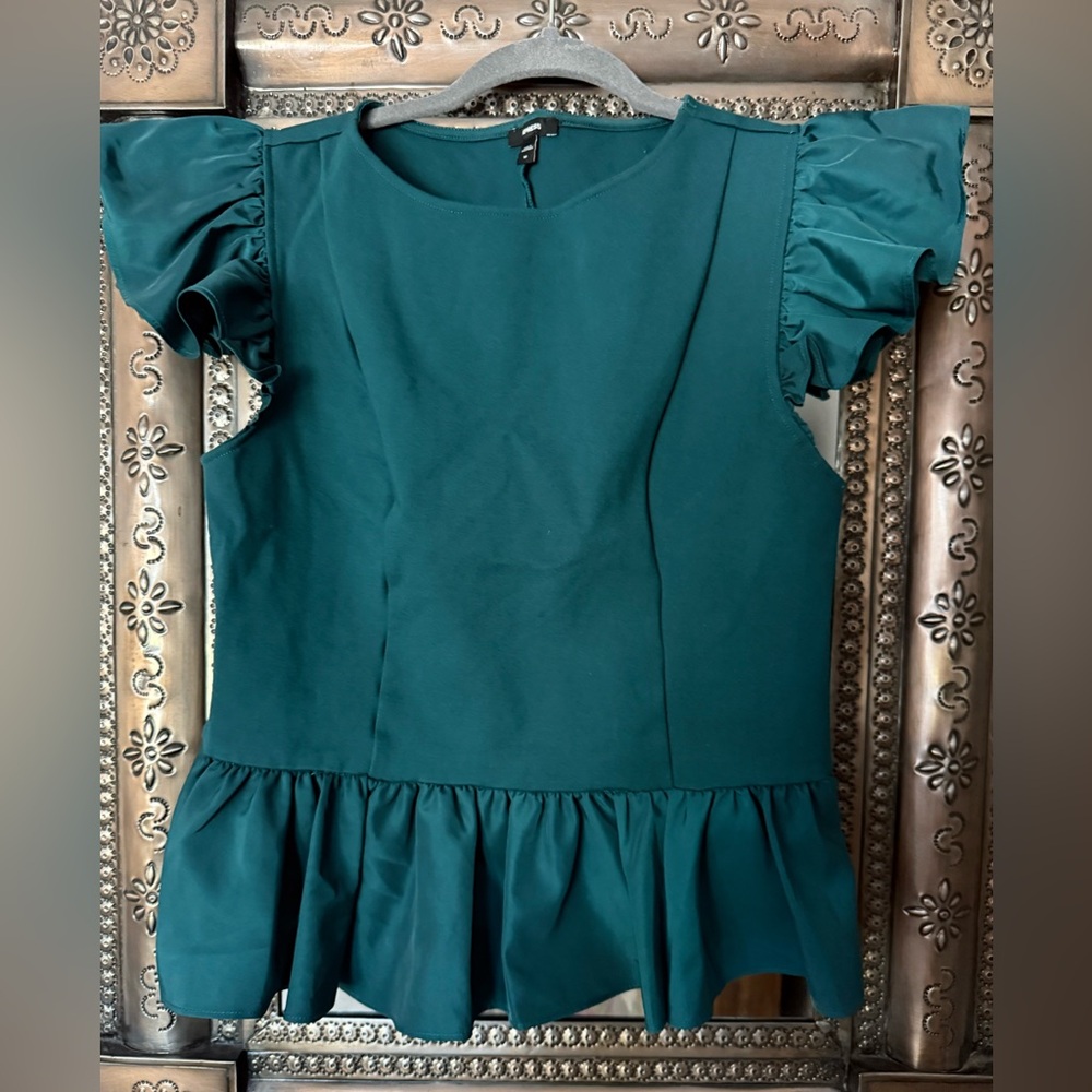 Express Teal Ruffle Blouse